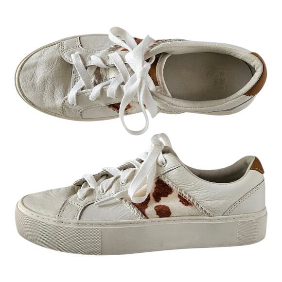 UGG Women's 8 Dinale Sneakers Shoes Leather Cow Print Laces Low Top Logo Active - Picture 1 of 10